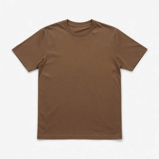 Men's Brown Solid Logo Short Sleeve T-Shirt Crew Neck