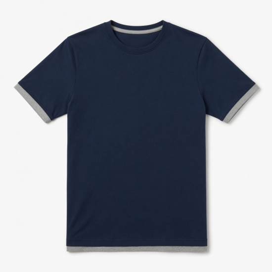 Men's Navy Blue Short Sleeve T-Shirt Grey Trim