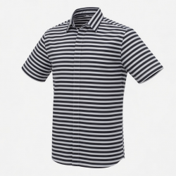 Men's Black White Striped Collared Short Sleeve Shirt