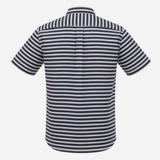 Men's Black White Striped Collared Short Sleeve Shirt
