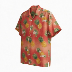 Men's Silk Blend Tropical Hawaiian Pineapple Short Sleeve Shirt
