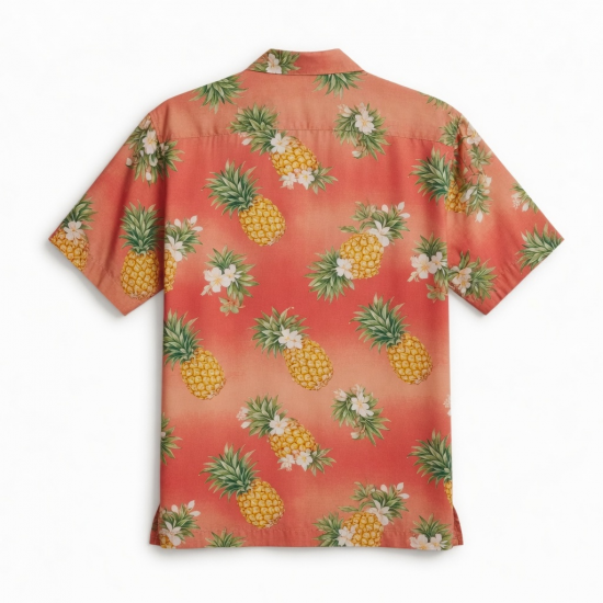 Men's Silk Blend Tropical Hawaiian Pineapple Short Sleeve Shirt