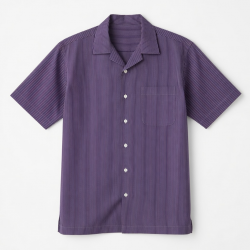 Men's Button Short Sleeve Shirt Purple White