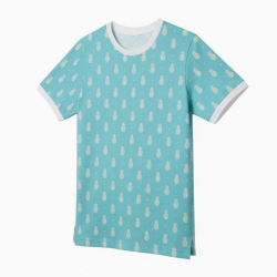 Men's Crew Neck Short Sleeve Shirt Aqua Blue/White Pineapple