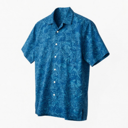 Men's Blue Batik Hawaiian Short Sleeve Shirt Cotton