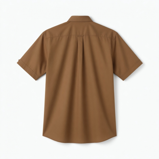 Men's Logo Brown Collared Short Sleeve Shirt Stretch