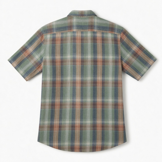 Men's Multi Linen Plaid Check Short Sleeve Shirt