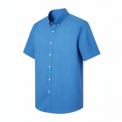 Men's Blue Patterned Button Down Short Sleeve Shirt