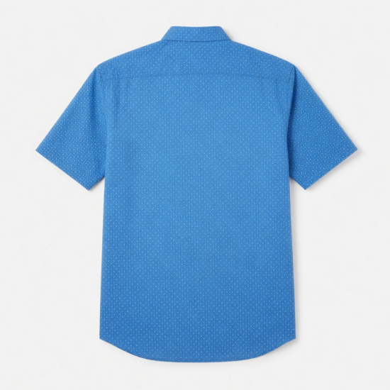 Men's Blue Patterned Button Down Short Sleeve Shirt