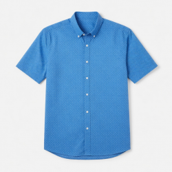 Men's Blue Patterned Button Down Short Sleeve Shirt