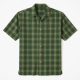 Men's Button Front Short Sleeve Shirt Green Plaid Hiking