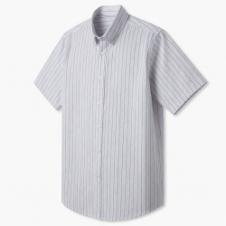 Men's Short Sleeve Shirt White Purple Lines Cotton