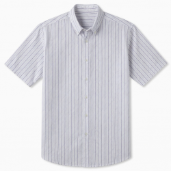 Men's Short Sleeve Shirt White Purple Lines Cotton