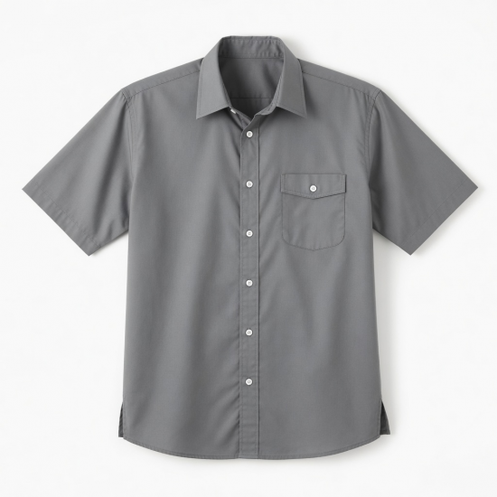 Men's Gray Button Short Sleeve Shirt Pocket Standard