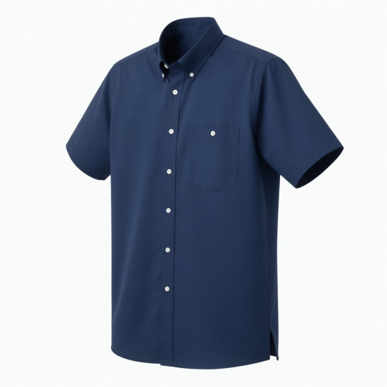 Men's Short Sleeve Shirt Solid Navy Blue Pony