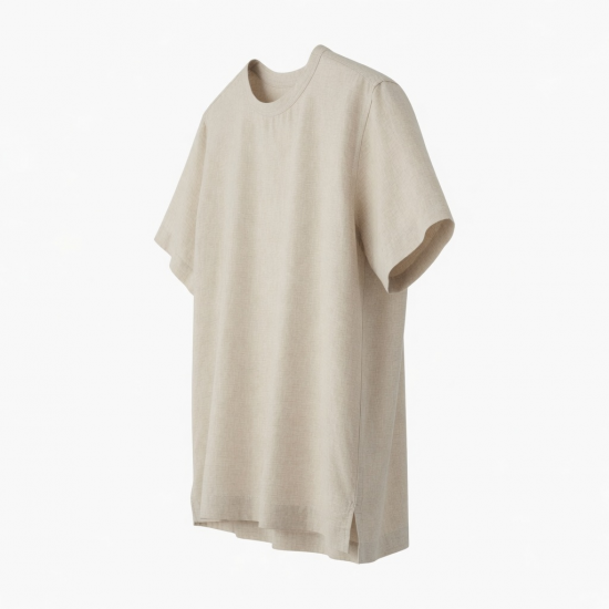 Men's Crew Short Sleeve Oatmeal Linen Blend Short Sleeve Shirt