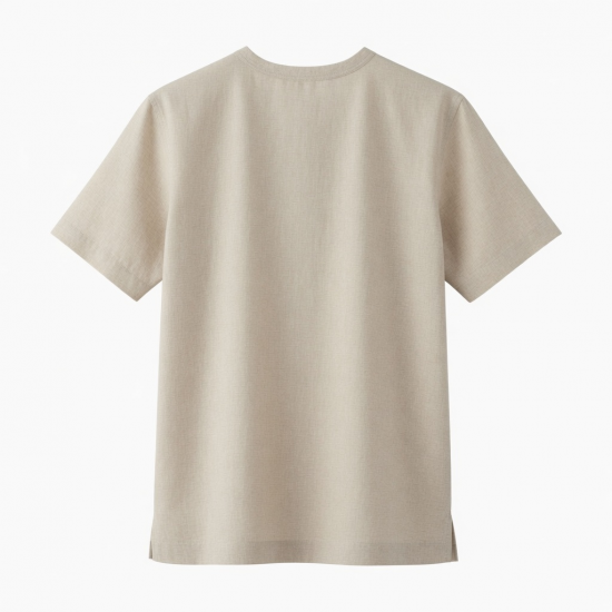 Men's Crew Short Sleeve Oatmeal Linen Blend Short Sleeve Shirt