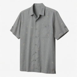 Men's Short Sleeve Shirt Gray Hawaiian Bamboo Button Down