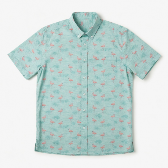 Men's Patterned Flamingo Short Sleeve Shirt