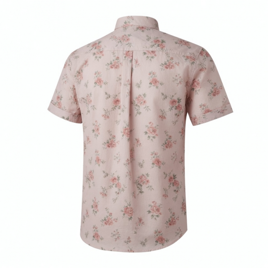 Men's Rose Printed Button Down Collar Short Sleeve Shirt