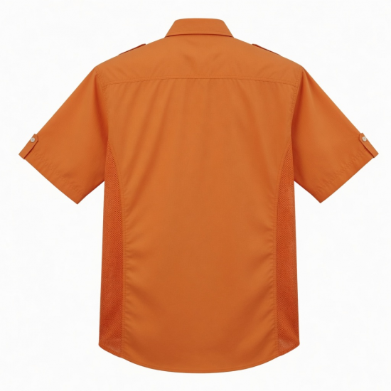 Men's Button Fishing Short Sleeve Shirt Orange Vented