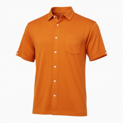 Men's Brunt Orange Knit Viscose Button-Up Short Sleeve Shirt