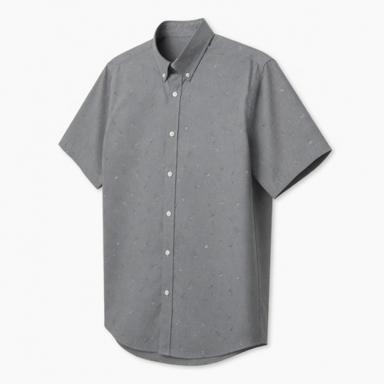 Men's Button Gray Print Short Sleeve Shirt