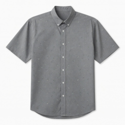Men's Button Gray Print Short Sleeve Shirt