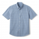 Men's Blue Check Button Front Short Sleeve Shirt Cotton