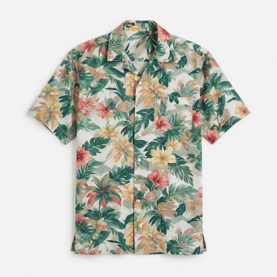 Men's Button Short Sleeve Shirt Tropical Palm Floral