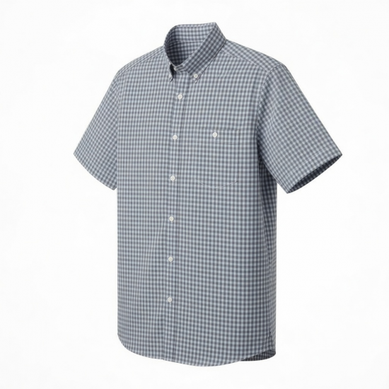 Men's Gingham Check Short Sleeve Shirt Gray