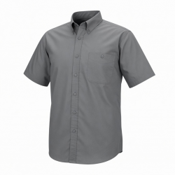 Men's Button Down Short Sleeve Shirt Cotton Solid Gray