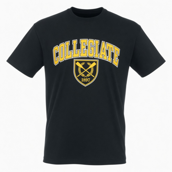 Men's Collegiate Crest Black Logo Short Sleeve T-Shirt Black Yellow Logo