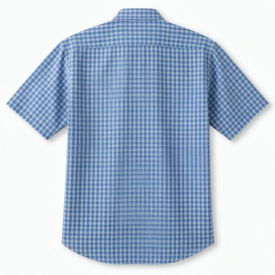 Men's Blue Check Short Sleeve Shirt