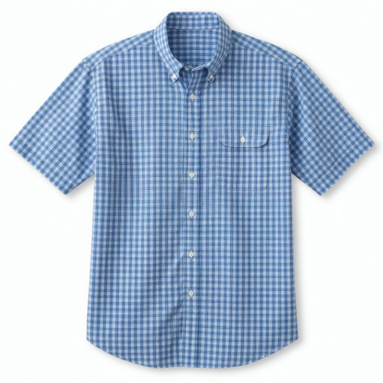 Men's Blue Check Short Sleeve Shirt