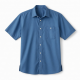 Men's Button Short Sleeve Shirt Blue Pockets Cotton