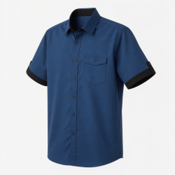 Men's Button Blue Black Short Sleeve Shirt