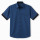 Men's Button Blue Black Short Sleeve Shirt