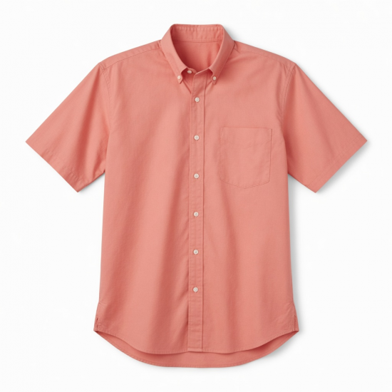Men's Coral Pink Short Sleeve Shirt Cotton