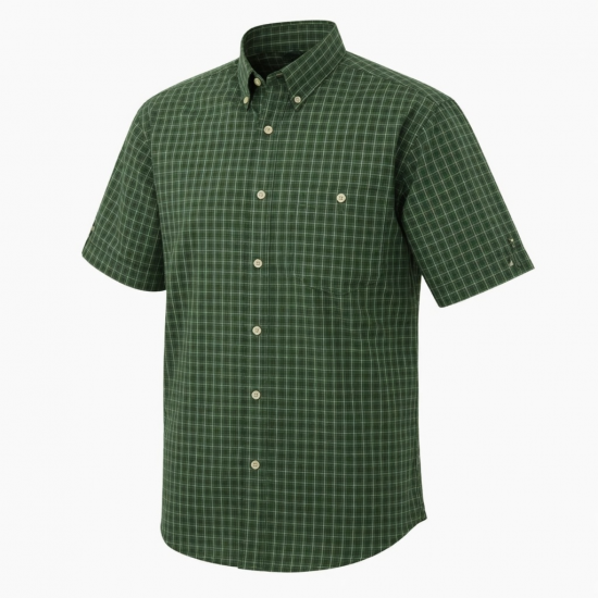 Men's Green Plaid Button Down Short Sleeve Shirt