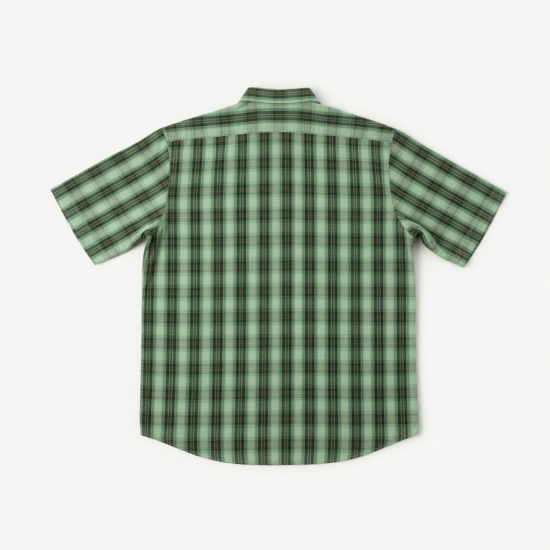 Men's Checked Short Sleeve Shirt Green Plaid