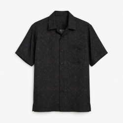 Men's Silk Short Sleeve Shirt Wallpaper Pattern Black