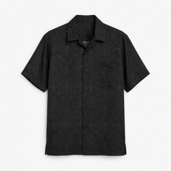 Men's Silk Short Sleeve Shirt Wallpaper Pattern Black