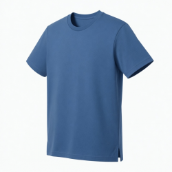 Men's Blue Crew Neck Solid Logo Short Sleeve T-Shirt